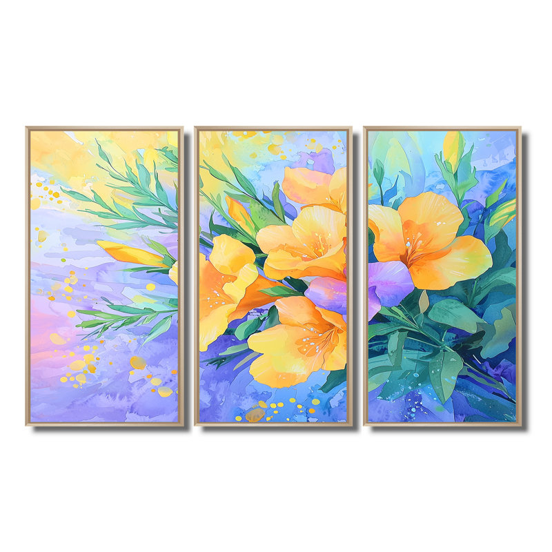 Adasyn - ensemble d'art mural iris, H 32 po x l 48 po, Reproduction avec cadre flottant, Naturel