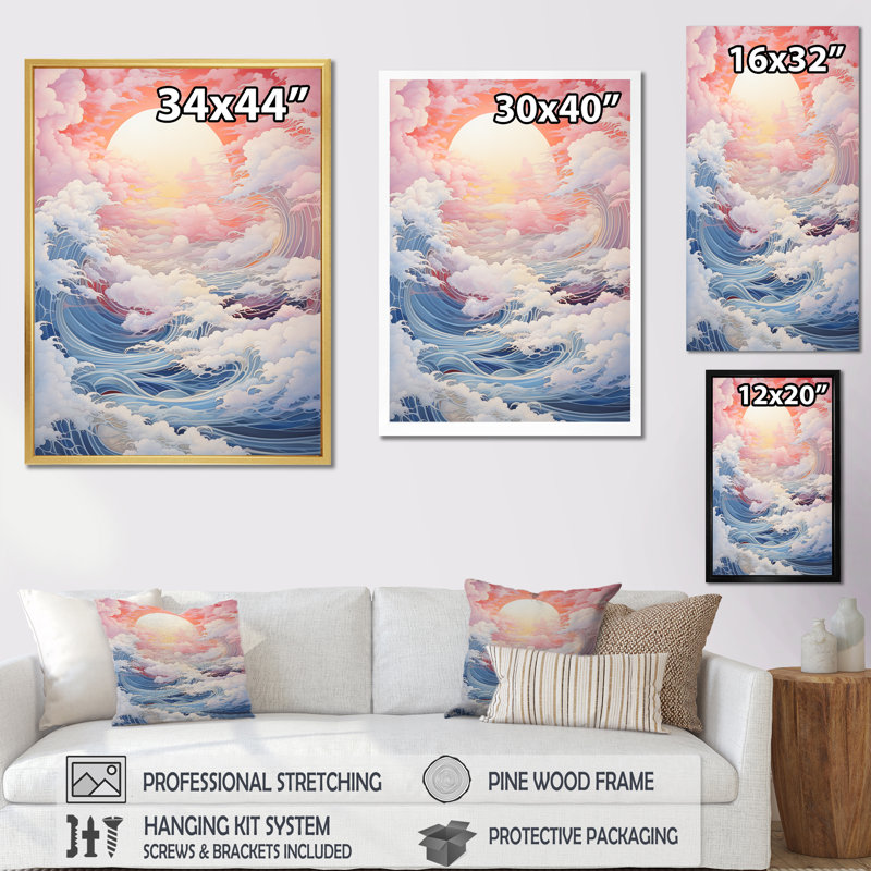 Paysage de tempête Kawaii Ocean I, Cadre doré simple, H 20 po x l 12 po x P 1 po