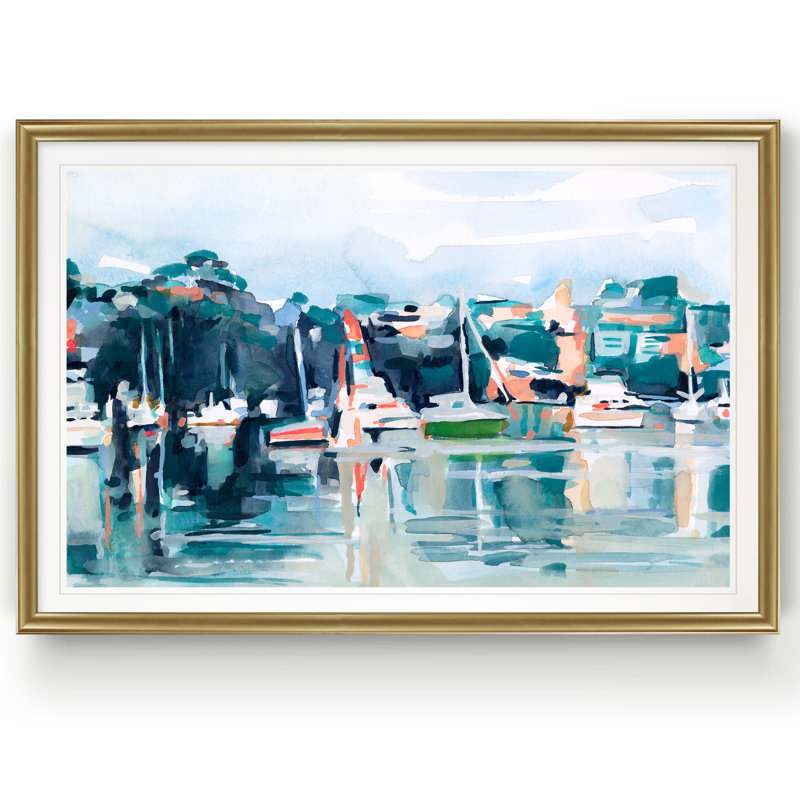 «Watercolor Bay II», reproduction sur toile, H 22,5 po x l 30,5 po x P 1,5 po, Encadrement doré