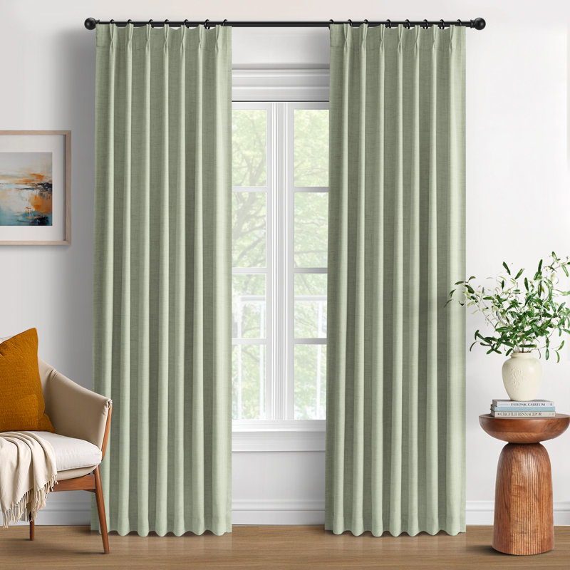 100% Blackout Curtains Thermal Insulated Drapes Faux Linen Pinch Pleated Privacy Window Panels with 20 Hooks for Bedroom & Living Room (Set of 2) 
