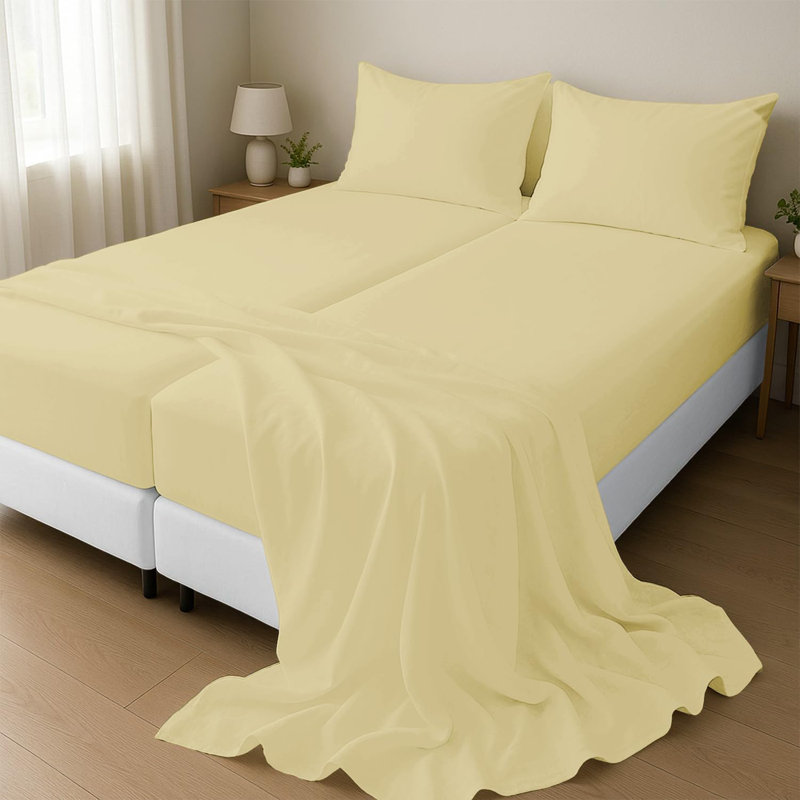 Ensemble de draps pour très grand lit double divisé 5 pièces, 100% coton égyptien à densité de tissage 800, draps ajustables à poches profondes 15 po, ivoire uni