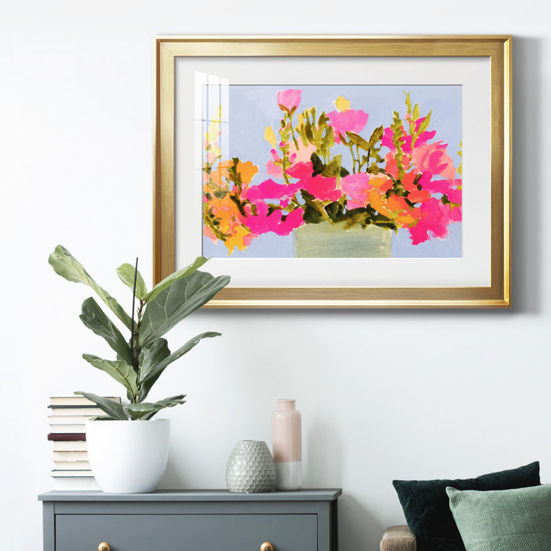 «Saturé Spring Blooms I», reproduction encadrée de qualité supérieure - prête à être accrochée, Or