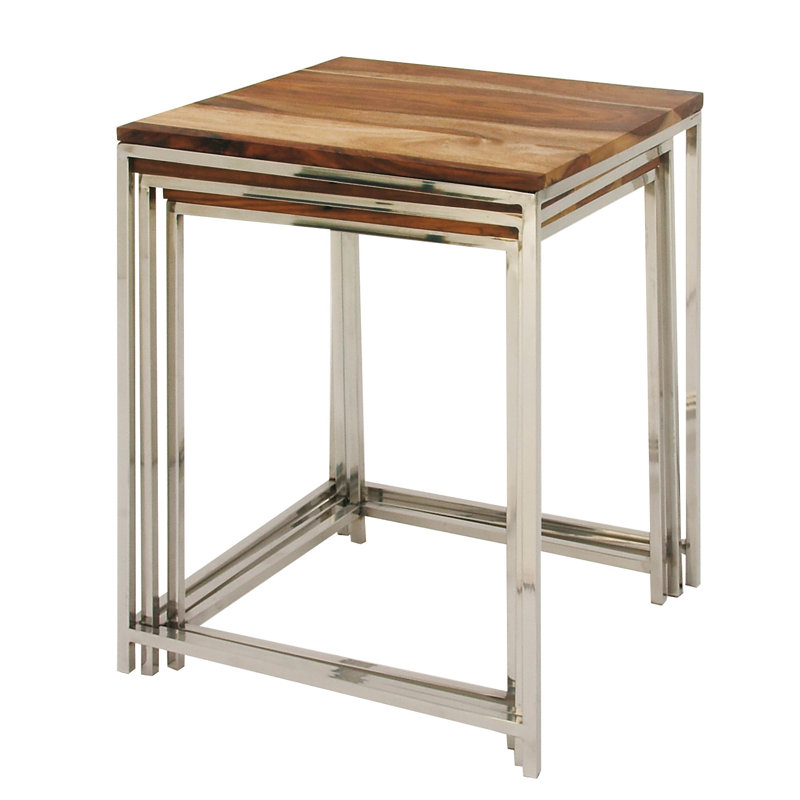 Tables d’imbrication en bois/acier inoxydable 3 pièces