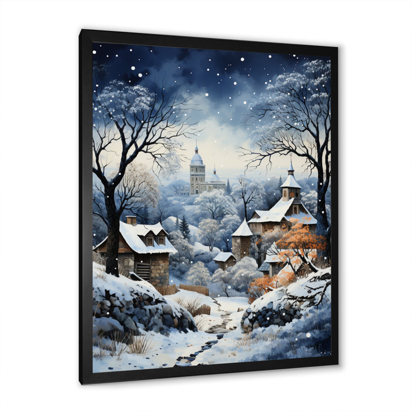 Harmonie du village d'hiver I - impression, H 32 po x l 16 po x P 1 po, Cadre simple noir
