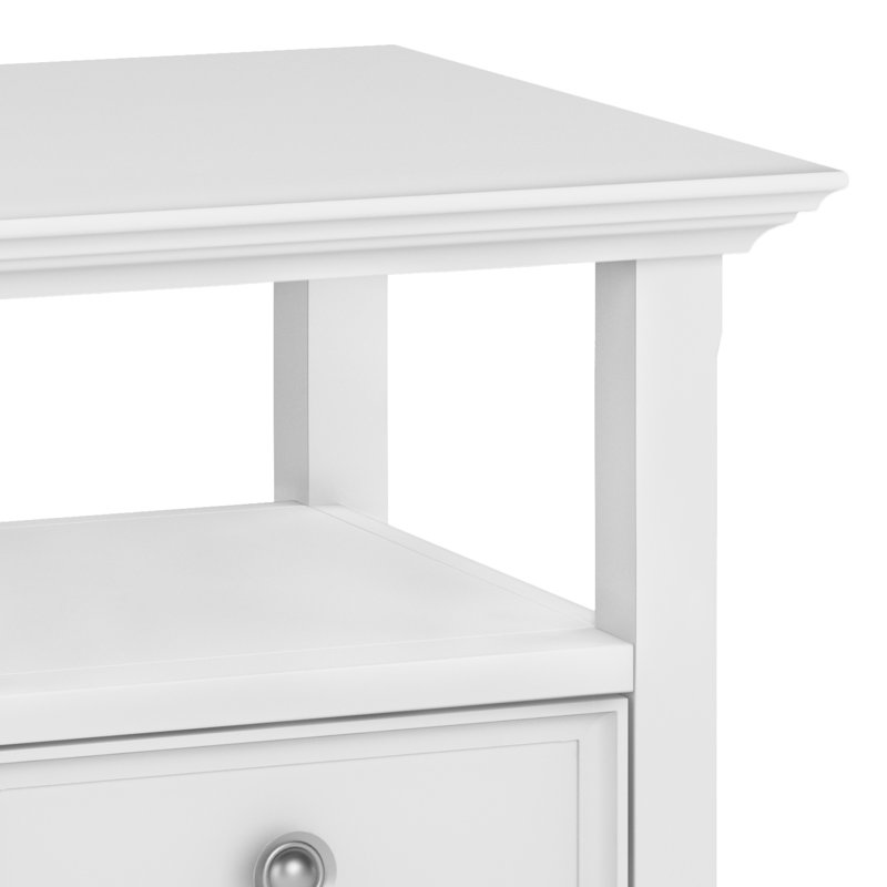 Amherst Solid Wood Transitional End Table with Drawer and Shelf, White