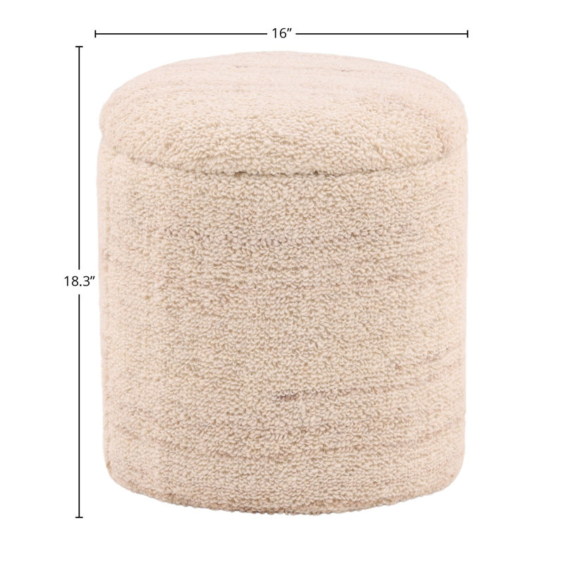 Kai Handwoven Wool Blend Stool, Ivory