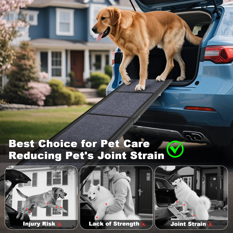 Rampe pliante pour chien en aluminium avec surface antidérapante, H 5,5 po x l 63 po x P 17,3 po