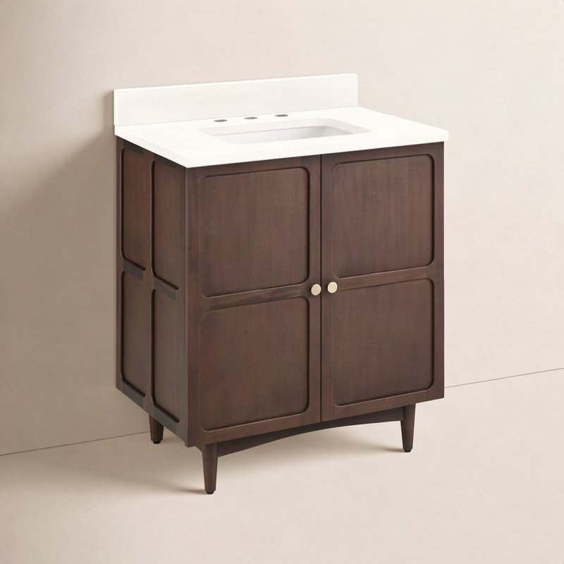 36" Delavan Vanity With Undermount Sink, Feathered White Quartz, 8" Widespread, Rectangular 