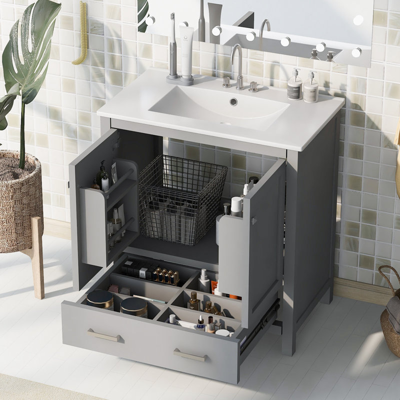 Meuble-lavabo simple 30 po, Gris, Argent