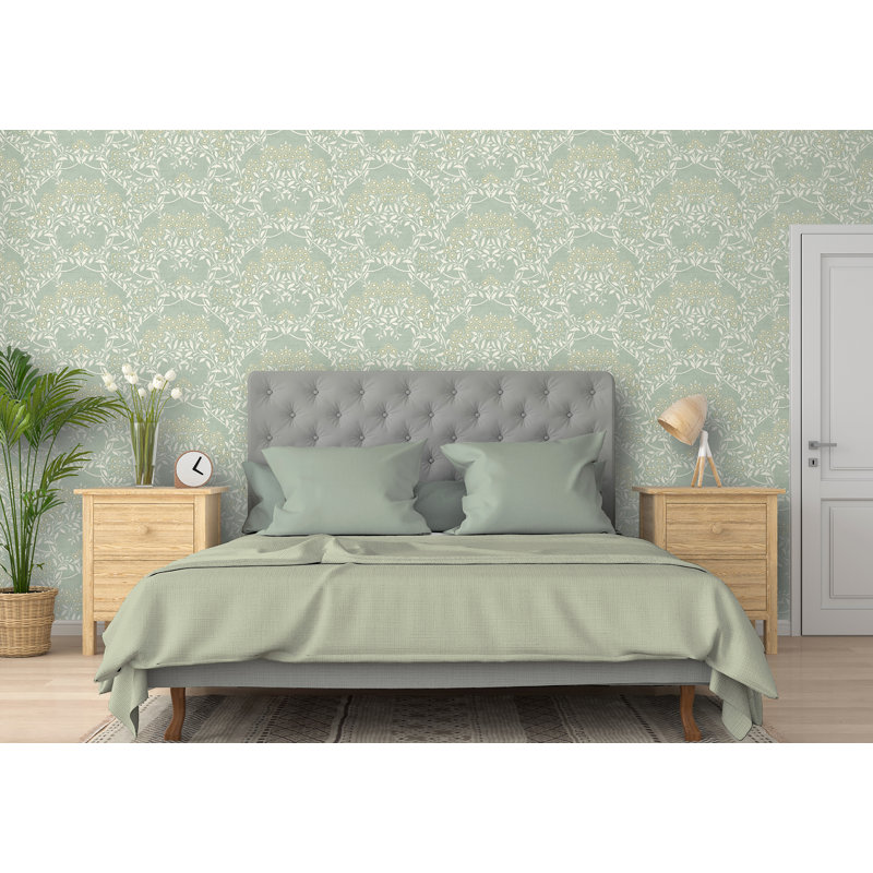 Papier peint damassé Penelope, Vert