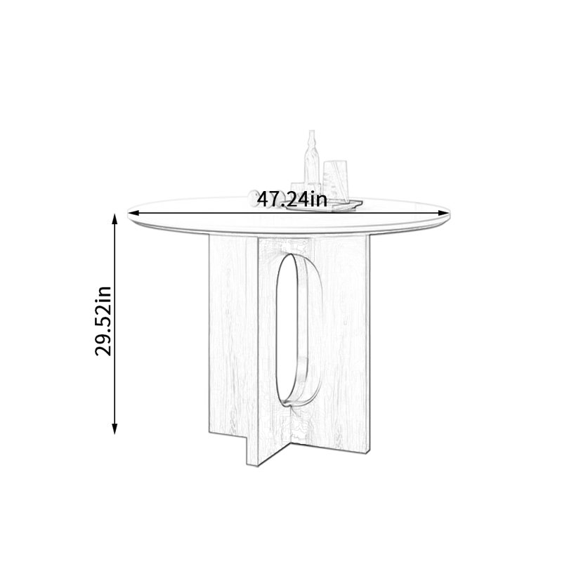 Rock slab tabletop with ash wood legs round table, 29.52”H x 47.24”L x 47.24”W