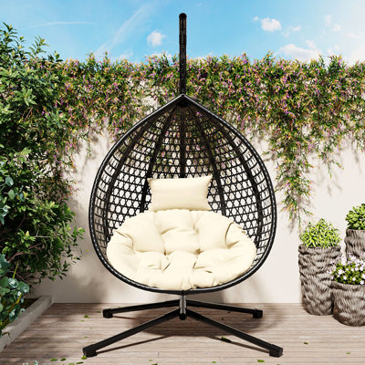 Stylish Hanging Egg Chair For Your Patio - Pe Material, Iron Construction, Adjustable Head Support, Comfortable & Space Efficient, Quick Assembly All Spaces , Strong Base, , Stylish, Effortless