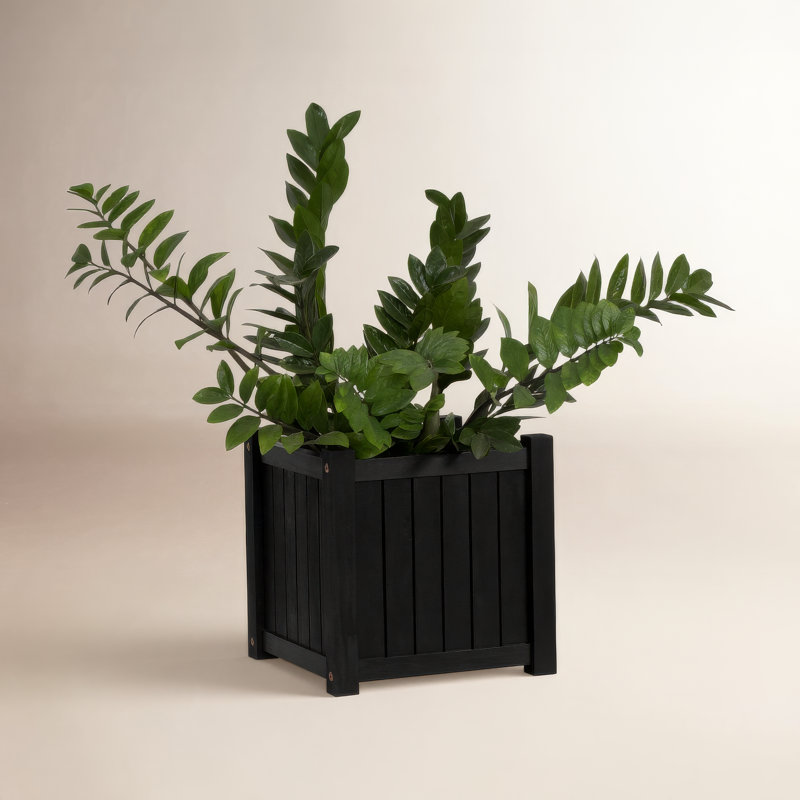Boîte à fleurs en bois d'acacia Morry, Noir
