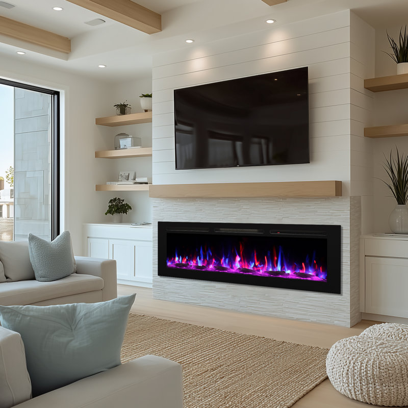 Recessed Electric Fireplace Inserts, Freestanding And Wall-mounted With Remote Control, Adjustable Flame Color & Speed