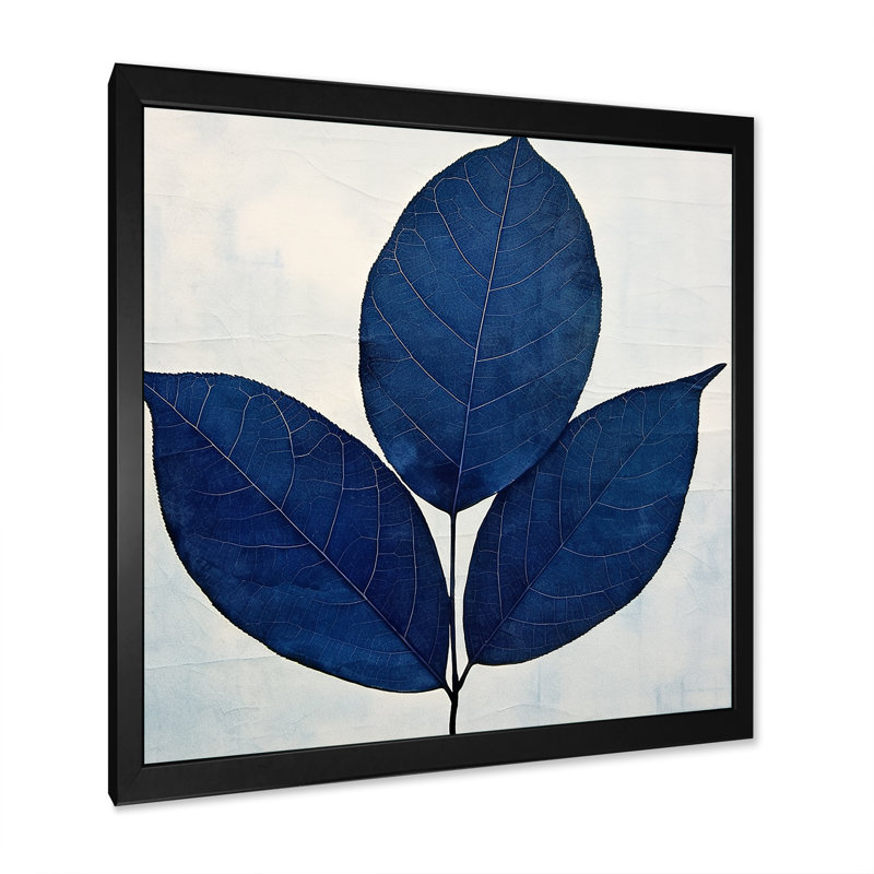 Silhouette de feuilles bleues saphir I, H 16 po x l 16 po x P 1 po, Cadre simple noir