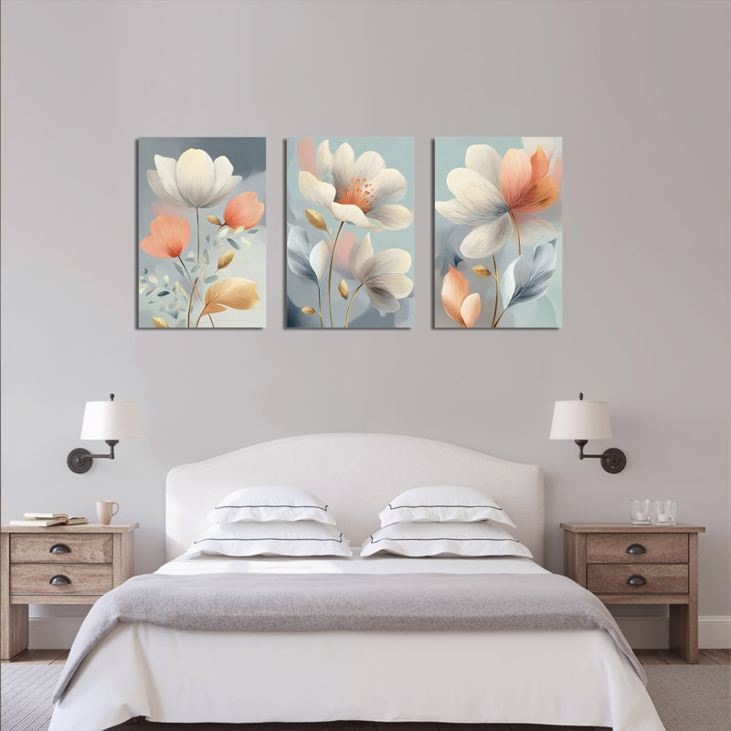 Toiles murales aux motifs floraux délicats (lot de 3), H 18 po x l 36 po