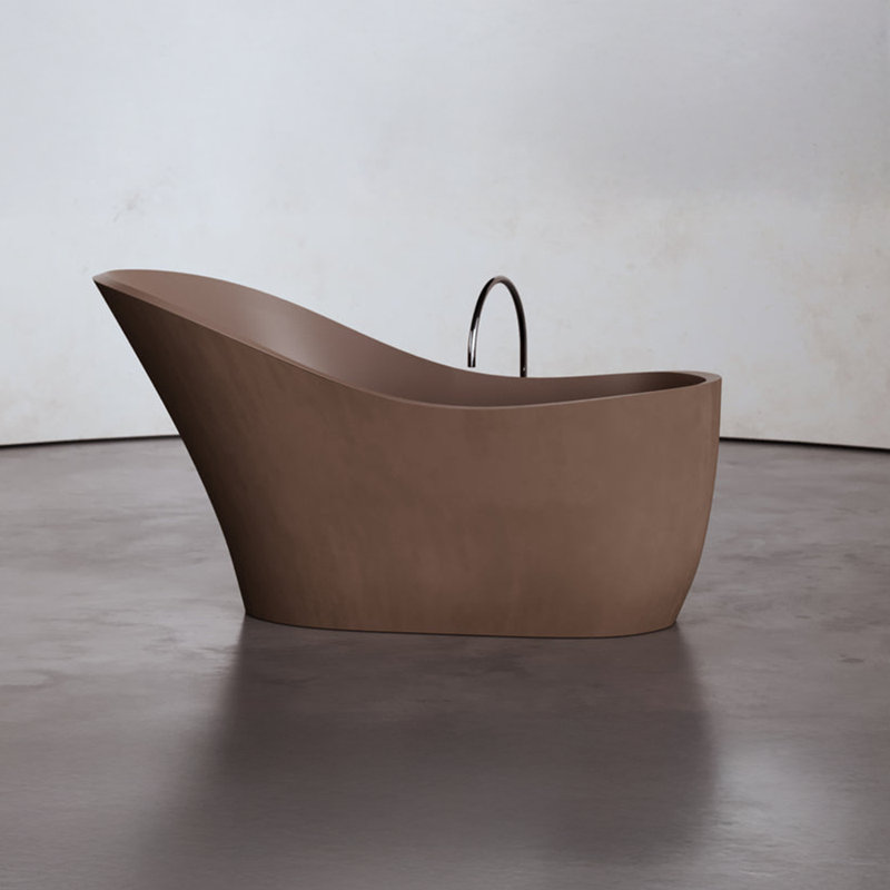 67.3" x 29.7" Freestanding Soaking Cement Bathtub, Brown 