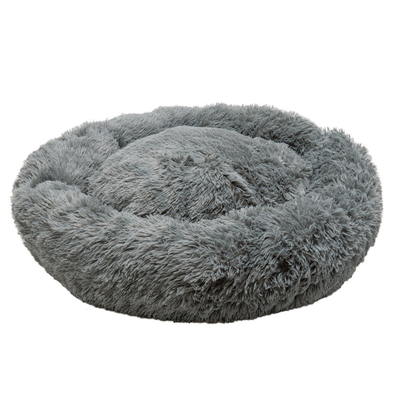 Large Gray Faux Fur Orthopedic Donut Dog Bed