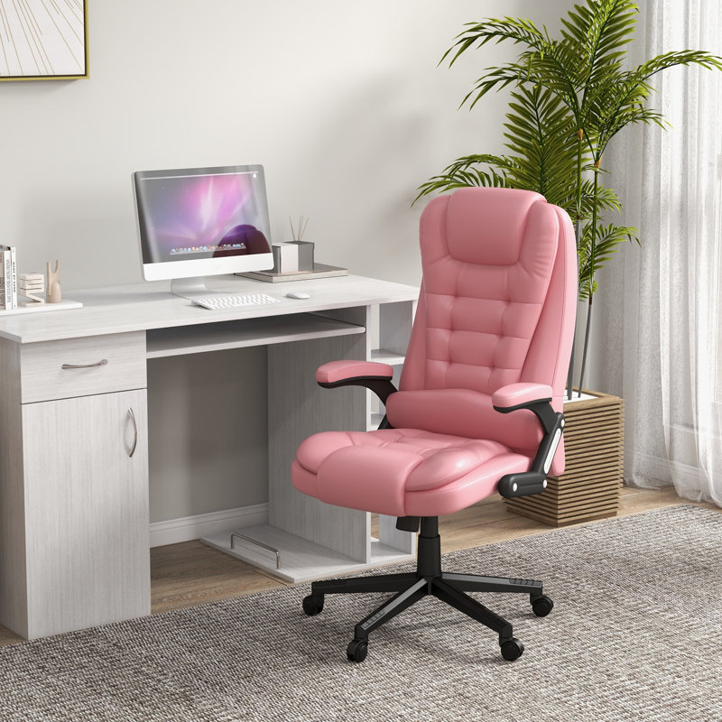 Fauteuil de bureau à massage à haut dossier avec 6 points de vibration, Rose