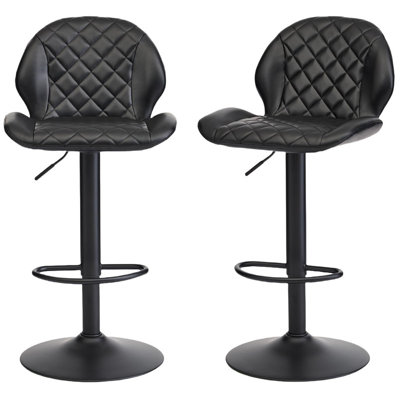 Adjustable Swivel 24"-33" Height Rhombus Faux Leather Bar Stools with Back for Kitchen Island, Black, 2
