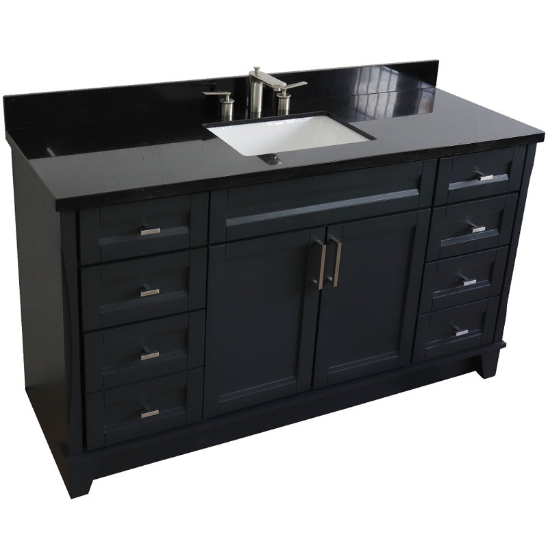 Dagh 61'' Single Bathroom Vanity with Top, Black Galaxy Granite