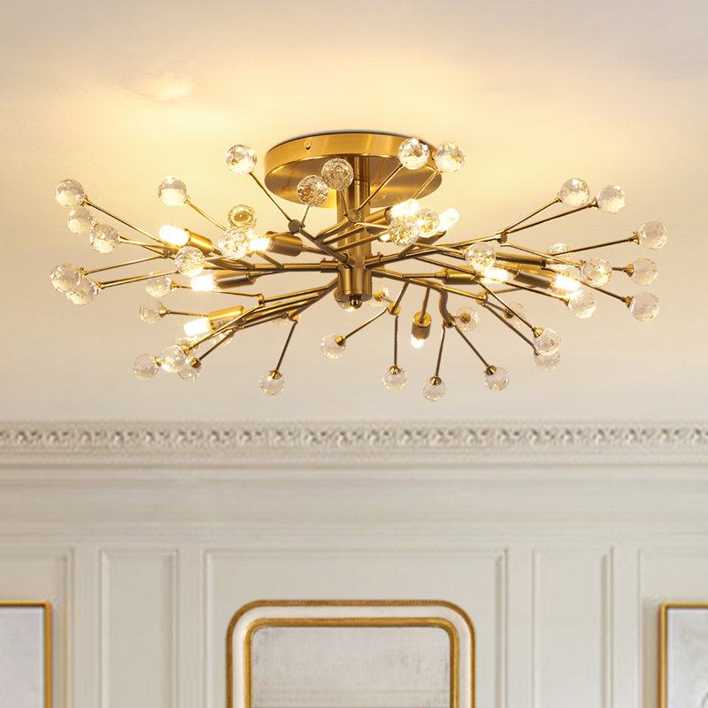 10 - Light Vintage Branch Crystal Semi Flush Mount