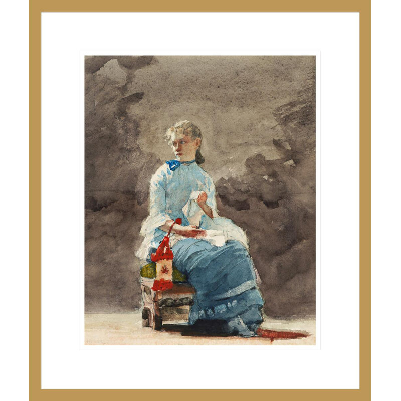 «Sewing» par Winslow Homer - Impression sur toile, H 20,77 po x l 17,75 po