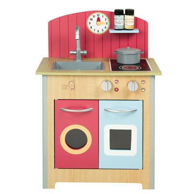 Teamson Kids Little Chef Porto Classic Interactive Wooden Play Kitchen, Wood/Red
