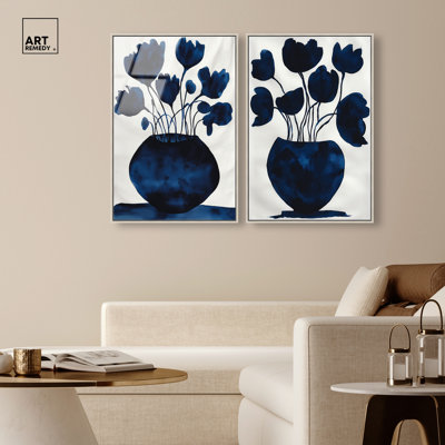 Collection Deep Indigo, ensemble de décorations murales à imprimé acrylique encadré par Art Remedy, cadre argenté, 20 x 30