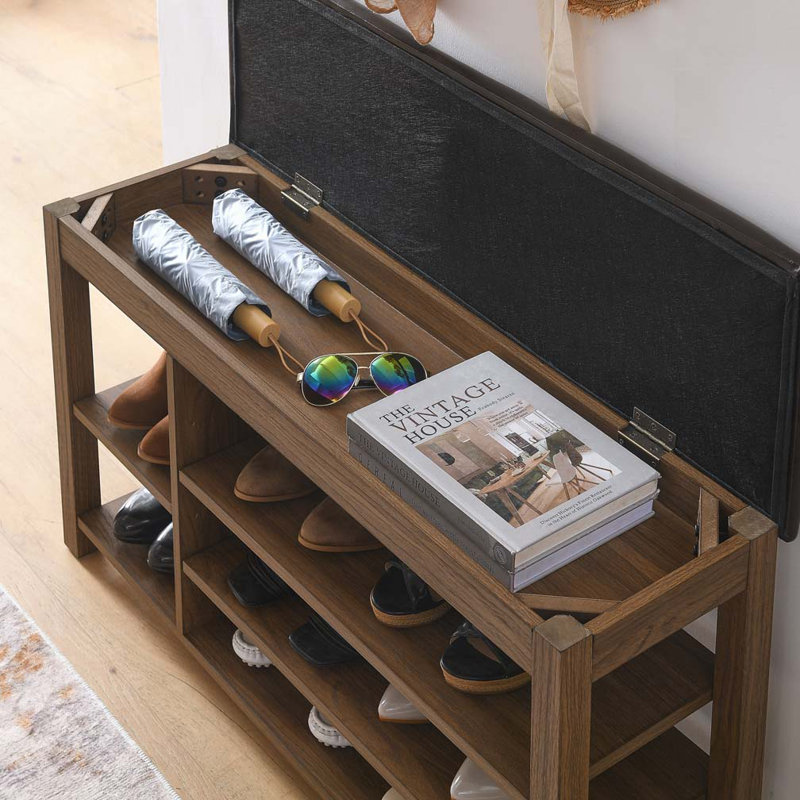 Nordique Storage Bench with PU Leather Seat & Rubberwood Frame, Brown