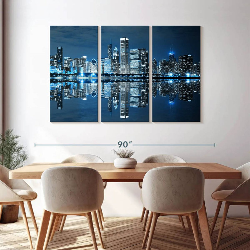 Chicago Night Lights, reproduction d'art sur toile, H 48 po x l 74 po x P 1,25 po