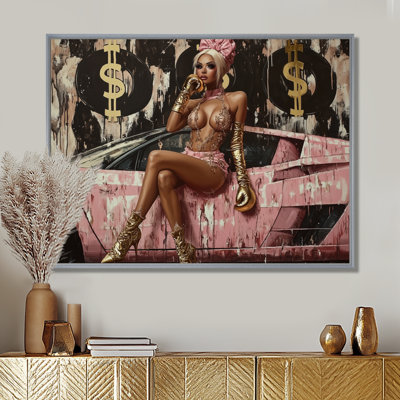 Blonde Boss Girl In Pink Lambo I - Boss Woman Wall Decor