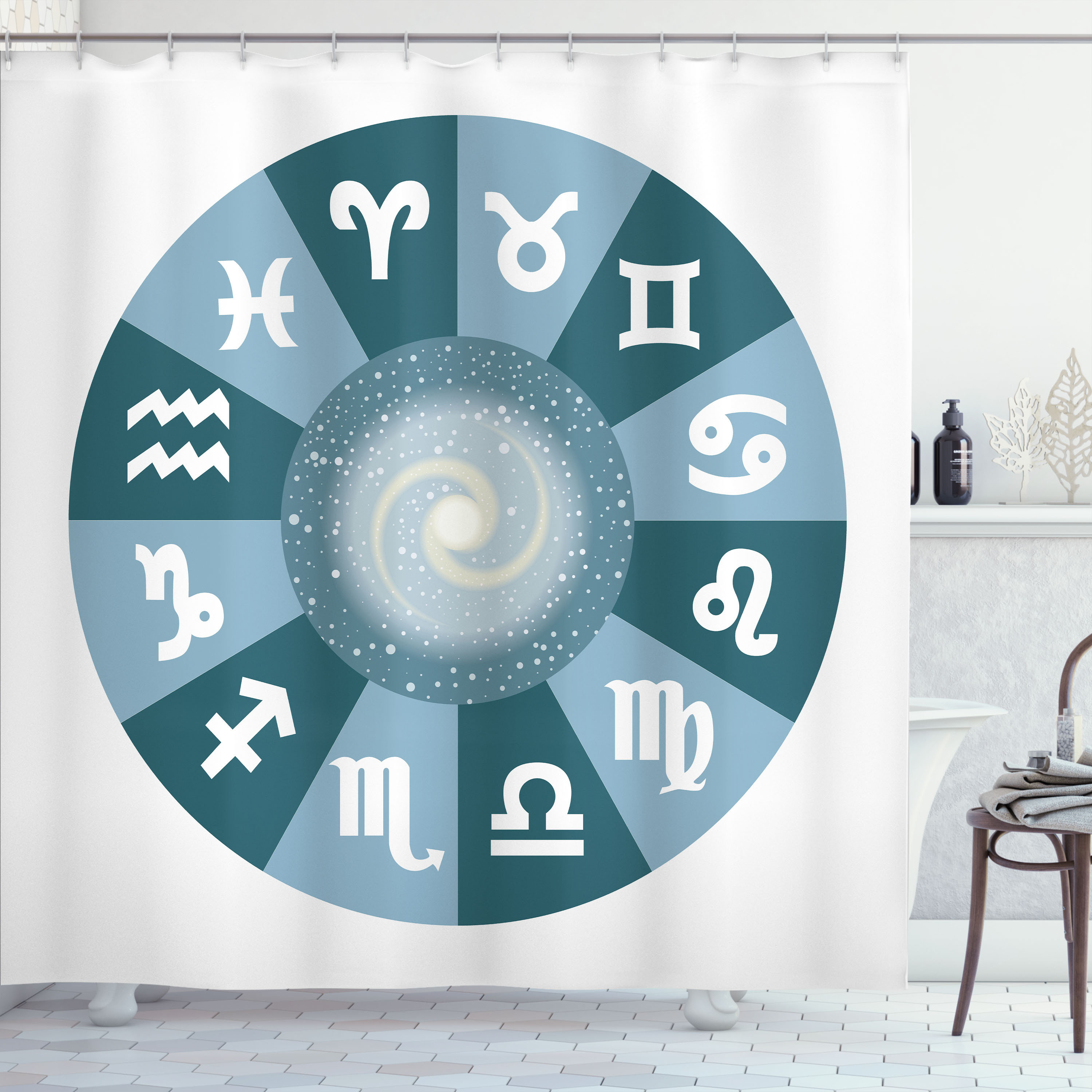 East Urban Home Astrology Shower Curtain Zodiac Universe Signs Green | Wayfair