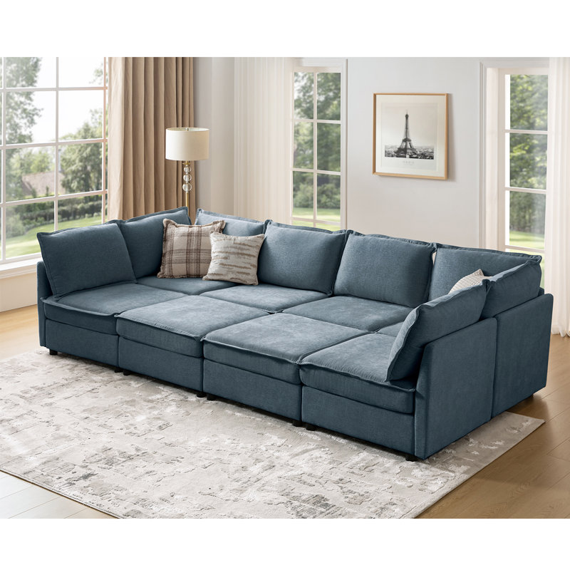 Cheltenham 127"W Modern 8-Piece Extra-Wide Storage Sectional Sofa, Blue Polyester
