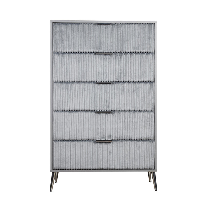 Kiersha 5 - Drawer Dresser, Gray/Nickel
