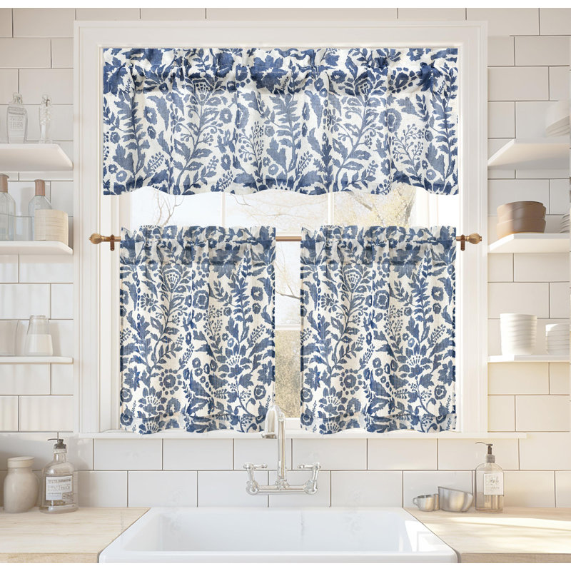 Kitchen Curtain Floral Tier Linen Short Pinstripe Cafe for Living Room Bathroom Julia Farmhouse Rustic Curtains Rod Pocket 2 Panels