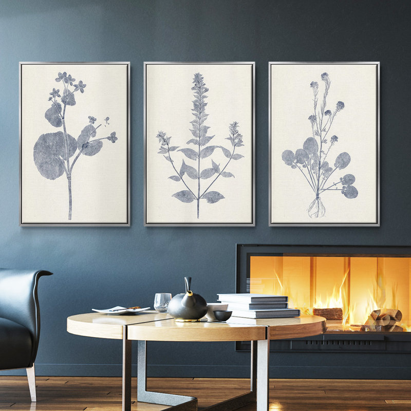 Marine Botanicals IV, ensemble de 3 toiles encadrées, H 27 po x l 54 po, Argent