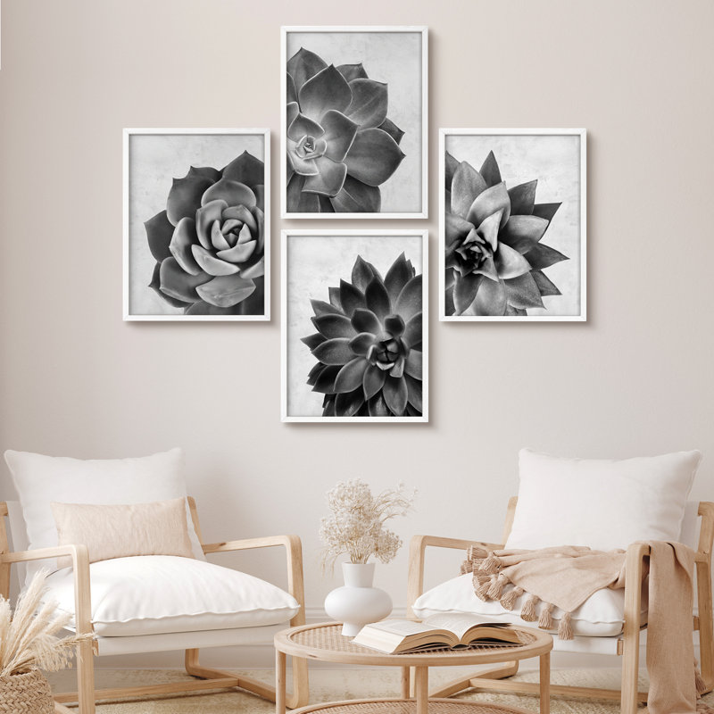 Succulent noir et blanc, œuvre d'art moderne, impression encadrée, affiche, petit art mural, Noir, noir, noir, noir