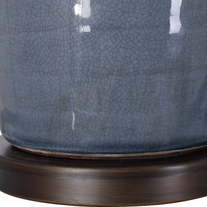 Slate Blue Glaze Ceramic Table Lamp with White Drum Shade