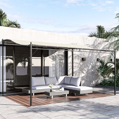 10' X 13' Pergola With Steel Construction. Patio Canopy, Drainage. Cream White, , Backyard Gazebo. Frame, Canopy. Shielding. For Garden, Deck. White