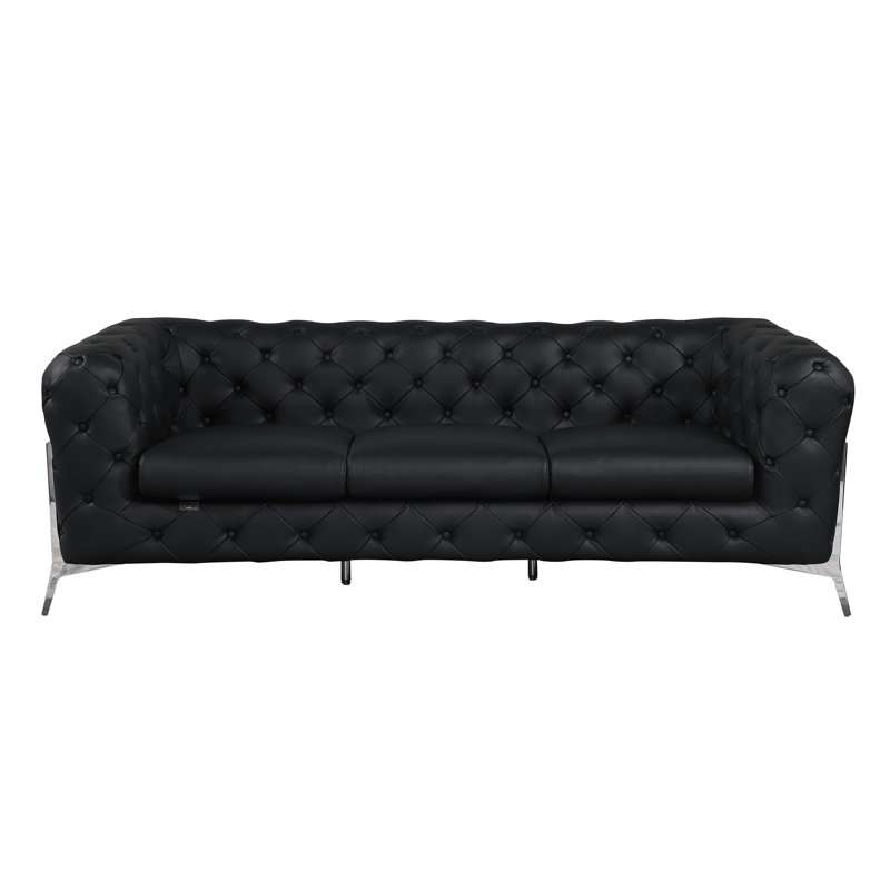 Canapé Ehrika, Argent, Cuir véritable noir