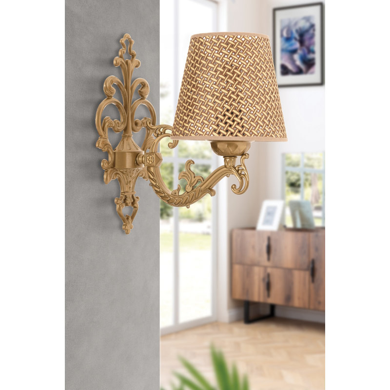 Lampe murale élégante avec corps en métal, finition naturelle et dorée, 9,8 po x 3,9 po x 5,1 po | 1 x douille E27 de 40 W maximum (ampoule non incluse) | Éclairage élégant pour la décoration intérieure, classé IP20, parfait pour le salon et la chambre à coucher