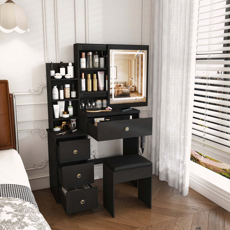 Bureau de coiffeuse moderne avec éclairage DEL, prise de courant et rangement