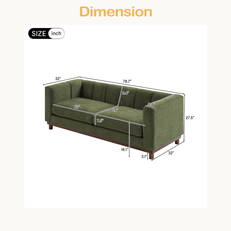 Canapé moderne 78,7 po pour salon, appartement, Vert
