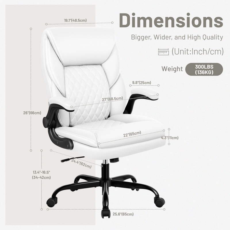 Fauteuil de bureau ergonomique en similicuir, Blanc