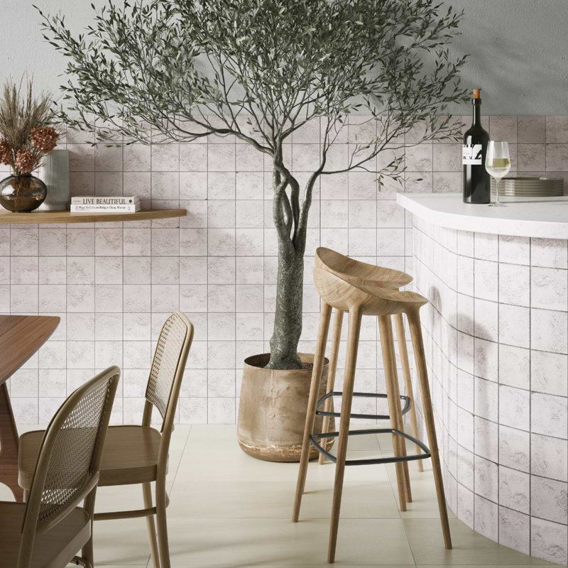 Navari 5x5 Textured Matte Ceramic Tile, White Matte