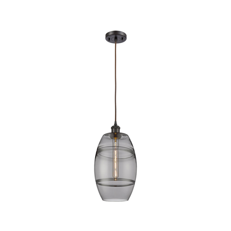 Luminaire suspendu 1 lumière Absalat, H 9,88 po x l 8 po x P 8 po, Gris fumée clair, Bronze huilé
