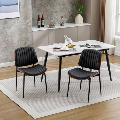 Dining Chairs Retro Faux Leather Chair with Upholstered Seat Metal Legs