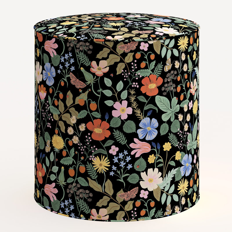 Billie Ottoman, Rpc Stawberry Fields Black Linen