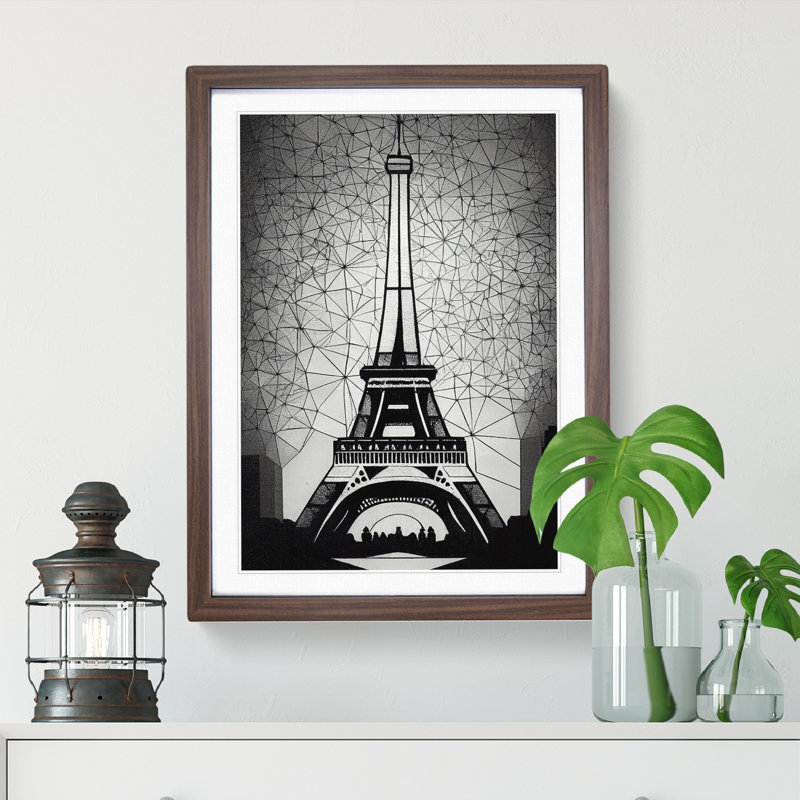 Monochrome Eiffel Tower No.1 - Wall Art, 34cm H x 25cm W x 2cm D, Walnut Framed